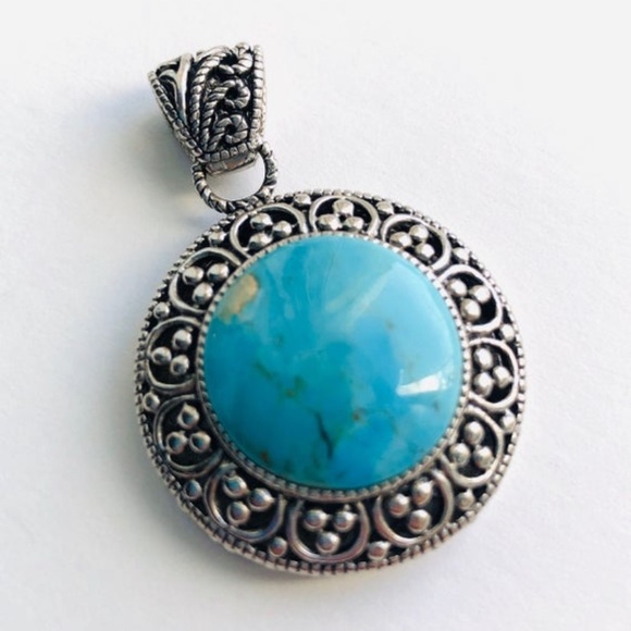 Vintage Turquoise Pendant .925 Sterling Silver - Picture 2 of 4